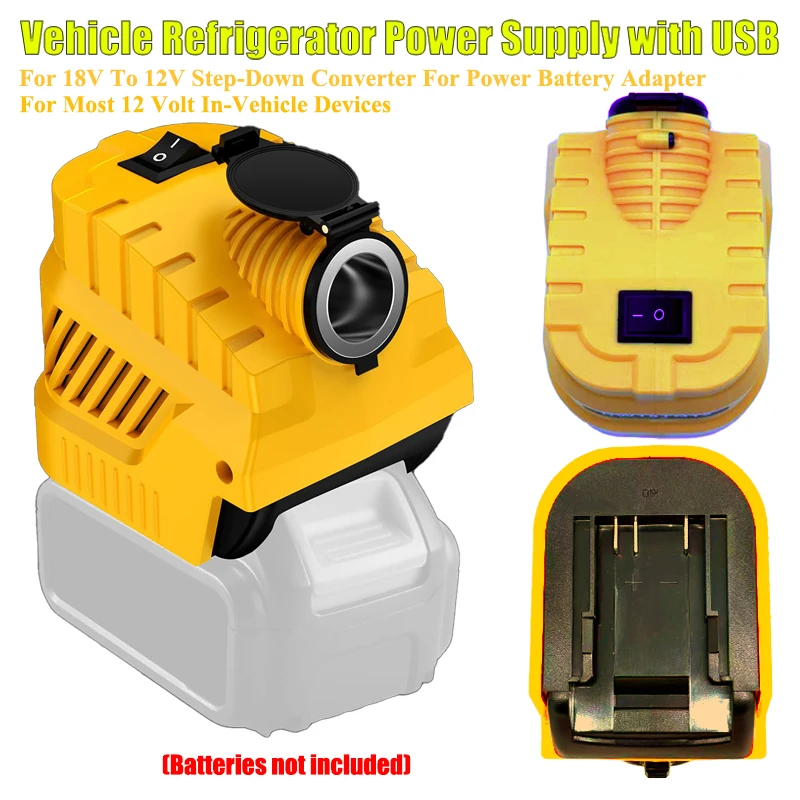 HAKSINKY for Dewalt 20V To 12V Step-Down Converter Wheel with Cigarette Lighter DC 12V Buck Regulator USB & Type C Charging Port