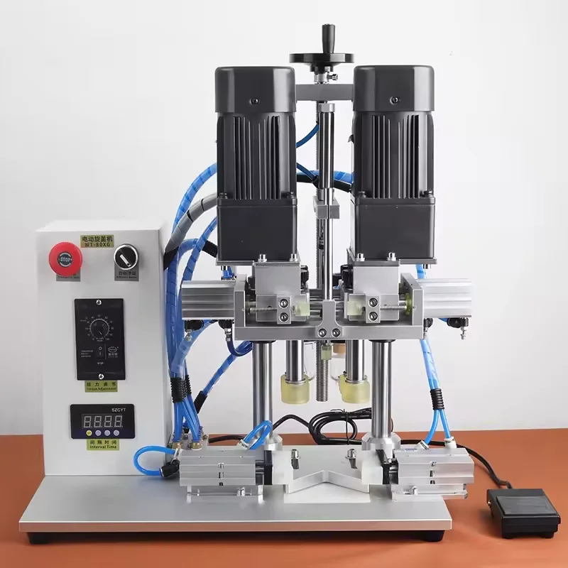 Semi-Automatic Electric Desktop 4 Wheels Duckbill Bottle Cap Tightener Pneumatic Auto Capper for Food Wood Packaging Material