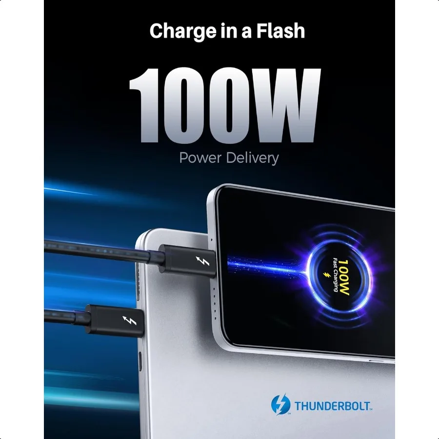 كابلات المهمات [معتمدة من Intel] كابل Thunderbolt 3 بسرعة 20 جيجابت في الثانية بطول 6.6 قدم منافذ كابل USBC Thunderbolt 100 وات شحن 8K فيديو وبيانات T