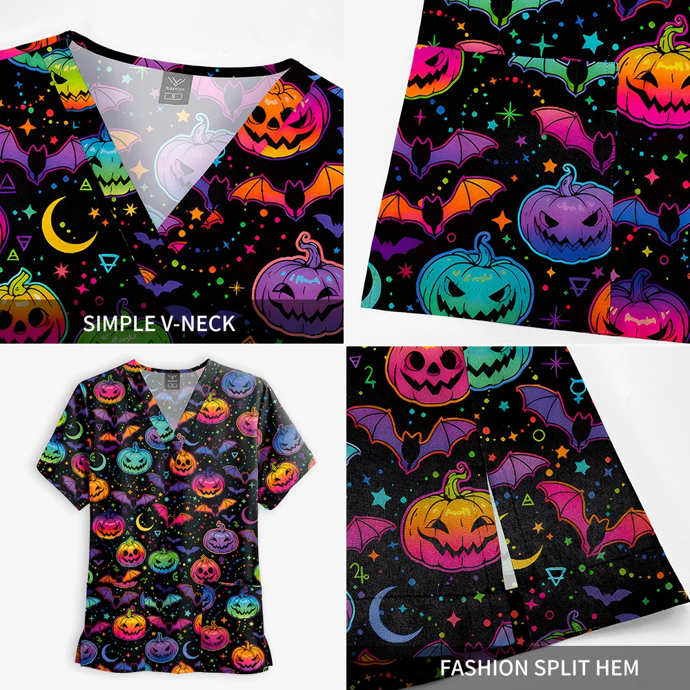 Niaahinn – hauts de gommage pour soins infirmiers, uniforme de travail pour femmes, chemisier unisexe à manches courtes, col en v, uniformes imprimés, vêtements, accessoires d'infirmière