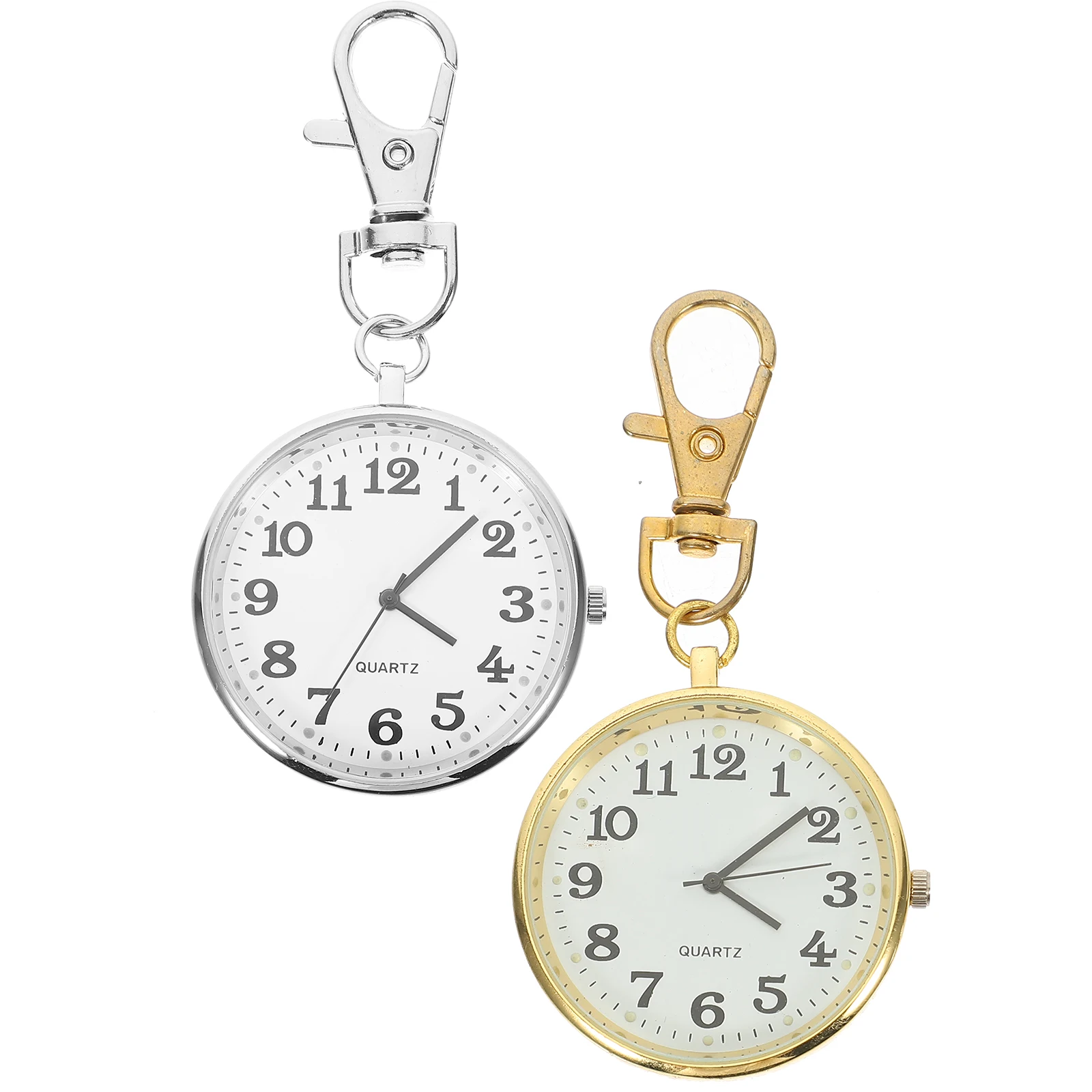 

2pcs Pocket Keychain Quartz Pendant Big Numbers Hanging for Nurse Silver Man Watches Lightweight Gift Watch Pendant Key Chain