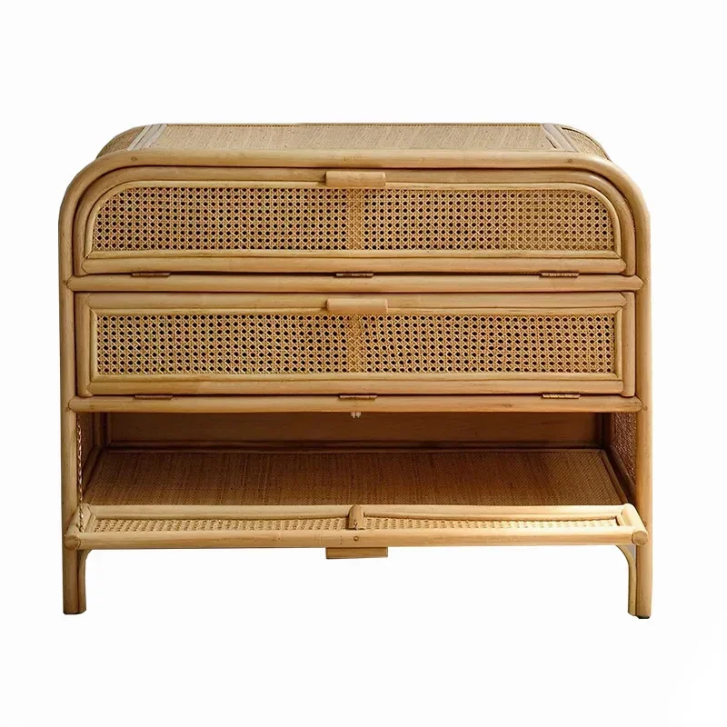 Rattan bucket cabinet simple homestay storage cabinet, living room side cabinet household real rattan three-bucket cabinetSh