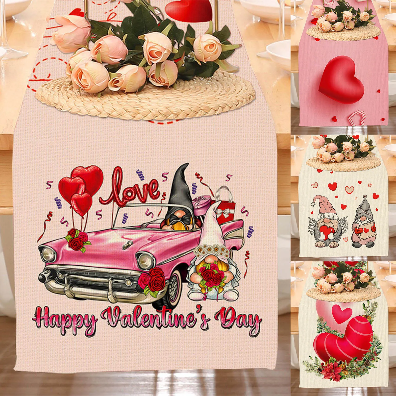 

Valentine's Day Table Flag Car Faceless Doll Pattern Home Decoration Tablecloth Party Atmosphere Decoration Props Winter Table