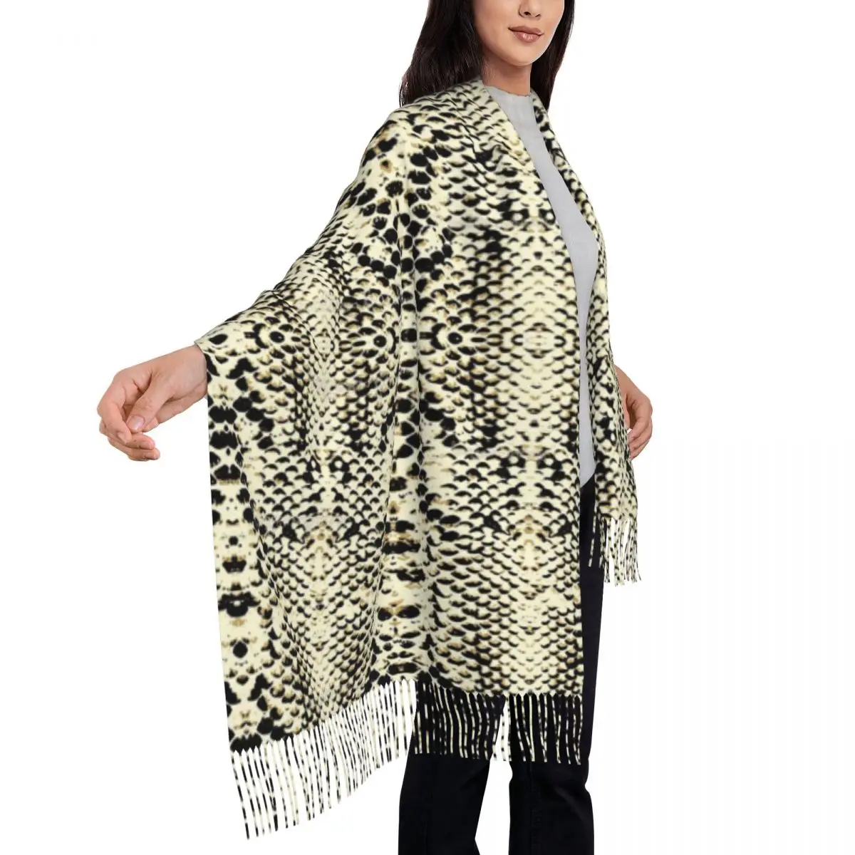 

Snake Skin Print Scarf Tassel Scarves Women Soft Warm Shawls and Wraps Large Fall Winter Shawl Wrap
