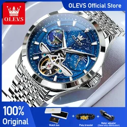 OLEVS 6705 Men's Watches Classic Fashion Original Automatic Mechanical Watch for Man Hollow Flywheel Moon Phase Dial Waterproof