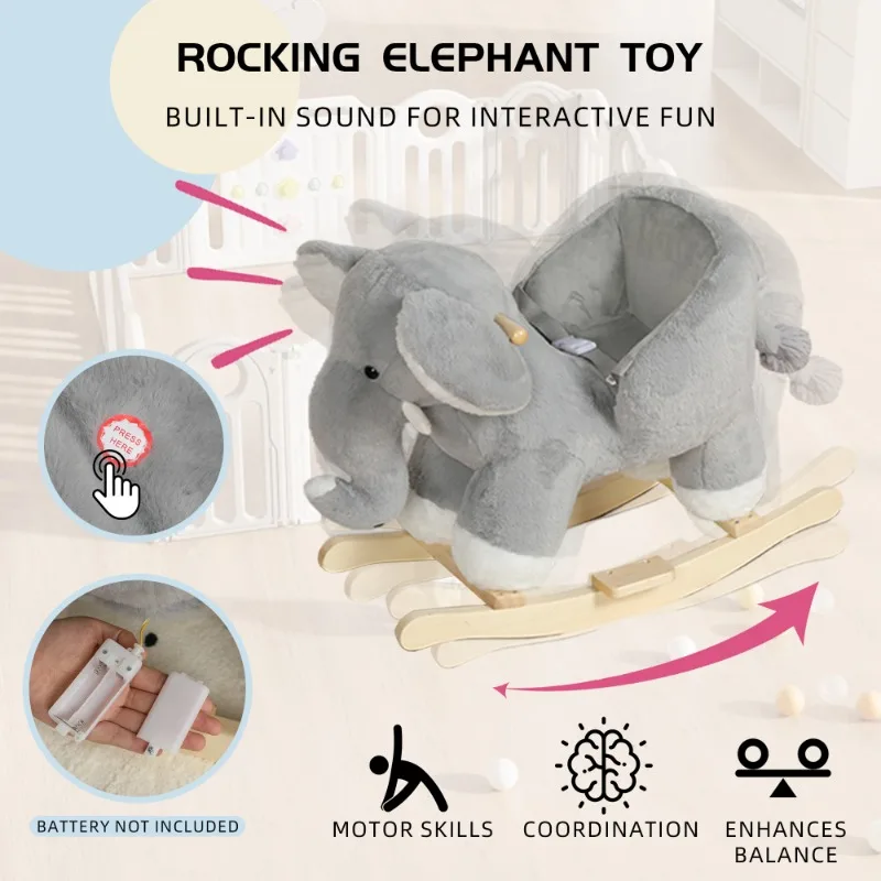 Children's Riding Swinging Elephant Toy Grey Plush Elephant Joystick Children's Riding Toy Nursery and Playroom Gift