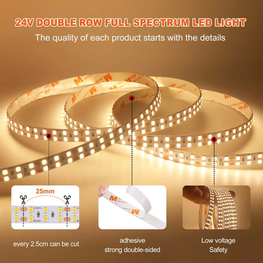 DC 24V LED Strip IFull Spectrum RA98 P20 2835 240Leds/M 3000K 4000K 6000K Home Decor Flexible Ribbon Tape Light