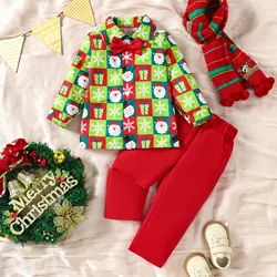 Christmas Autumn Costume 1-6 Years Toddler Boys Clothes Sets Long Sleeve Lapel Santa Claus Print Shirt Fashion Color Pants Sets