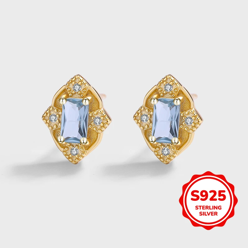 

Exquisite and Personalized Authentic S925 Silver Court Retro Women's Square Zircon Earrings