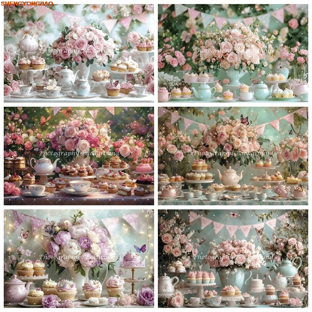 

Flowers Tea Party Backdrop Baby Shower Kids Birthday Party Decor Photography Background Banner Photo Studio Photobooth Props