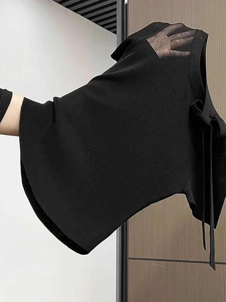 Women's ort Sve T-irt  Knot Slimming Me Thin Fake Two-Piece Top ort Faionable irt Gentle Wind