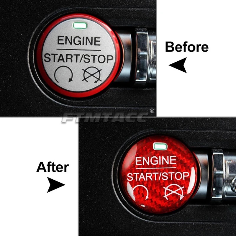 

Red Real Carbon Fiber Car Stop Start Engine Button Cover Interior Trim For Ford Mustang 2015 2016 2017 2018 2019 2020 2021 2022