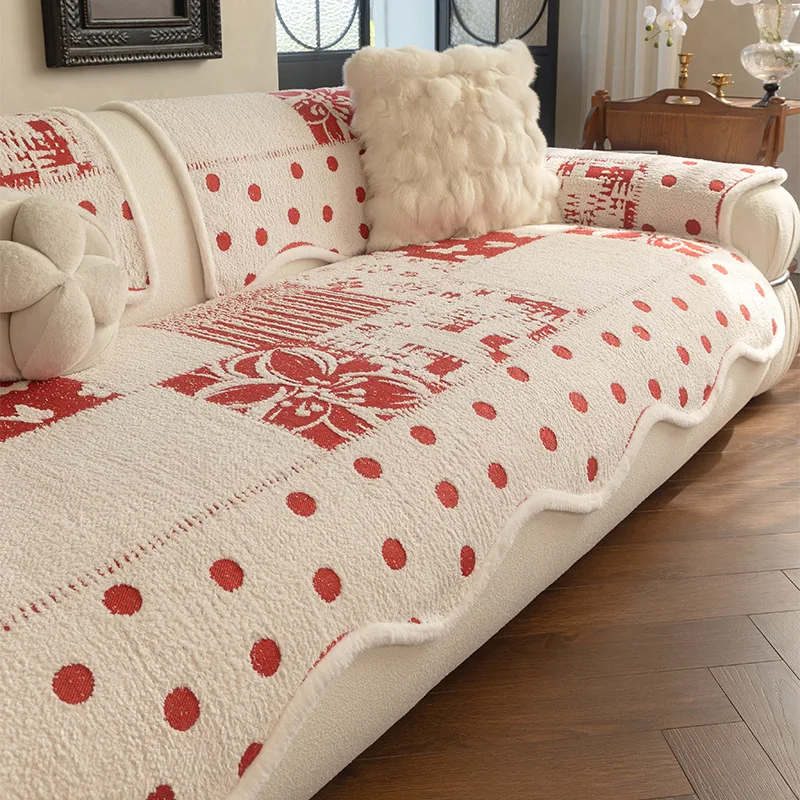 

2025 Autumn Winter New Year's Decoration Thickened Sofa Cushion Half-Fleece Irregular-Shaped Sofa Cover Anti-Slip Full Covers