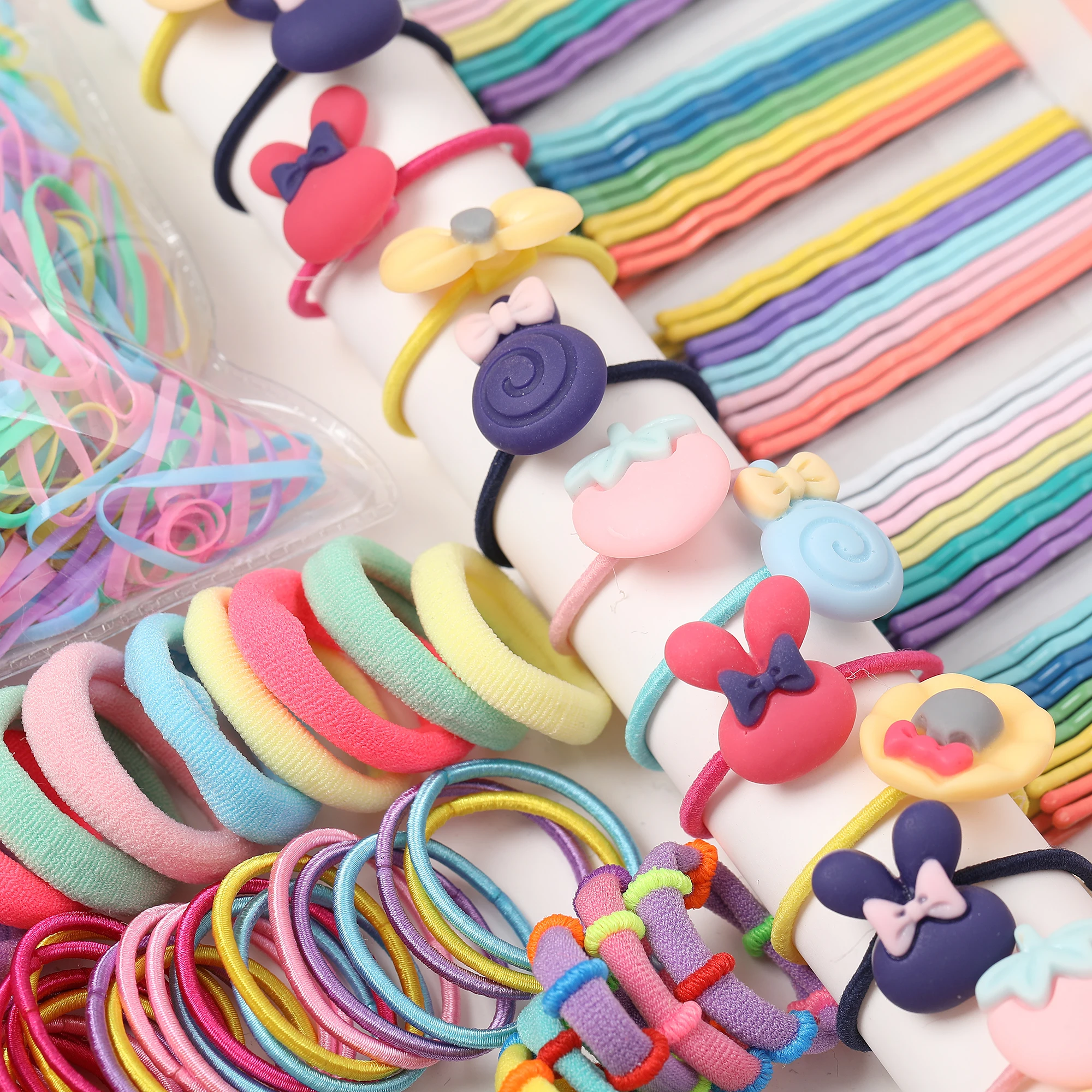 Fashion 100/1000Pcs Colorful Hair Bands Cute Girls Women Elastic Rubber Band Scrunchies Ponytail Holder Gum Hair Accessories