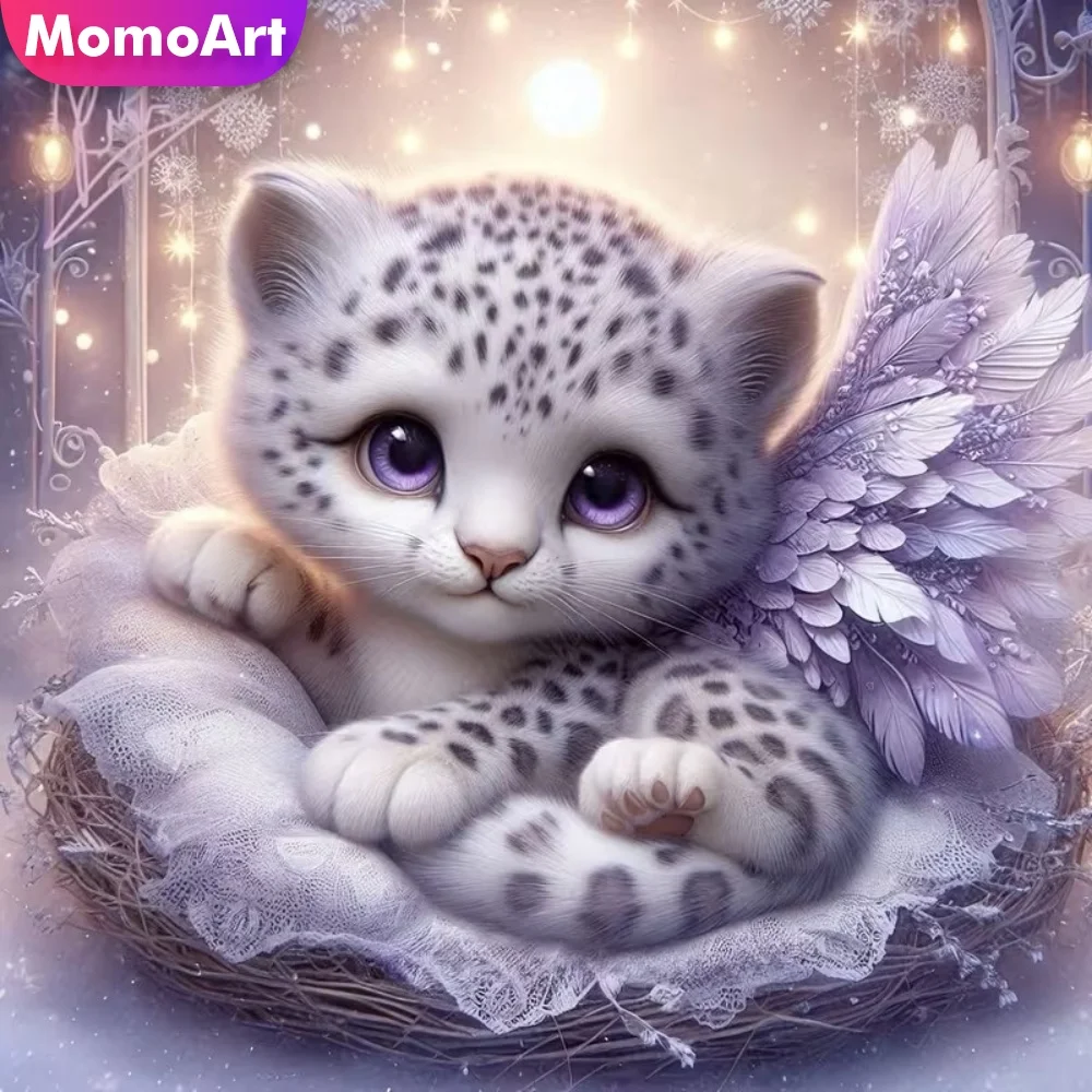 Momoart Diamantmalerei, Leopardenmotiv, geeignet für Anfänger, Diamantmosaik, Cartoon-Kreuzstich-Set, DIY, handgefertigtes Hobby