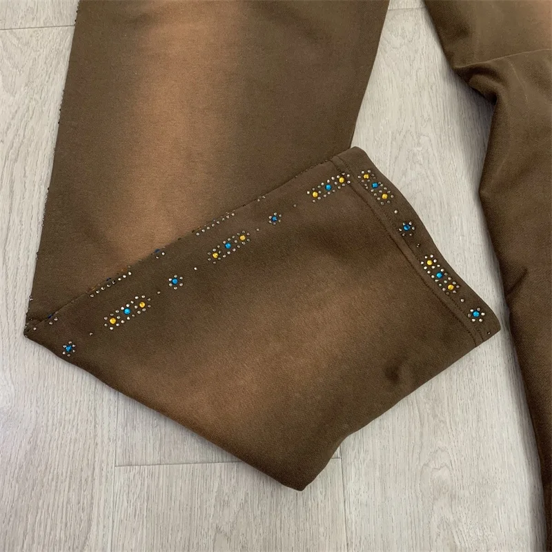 Wash Brown VALLEY Drawstring Sweatpants Pure Cotton Hot Drill Letters Vale Oversized Pants