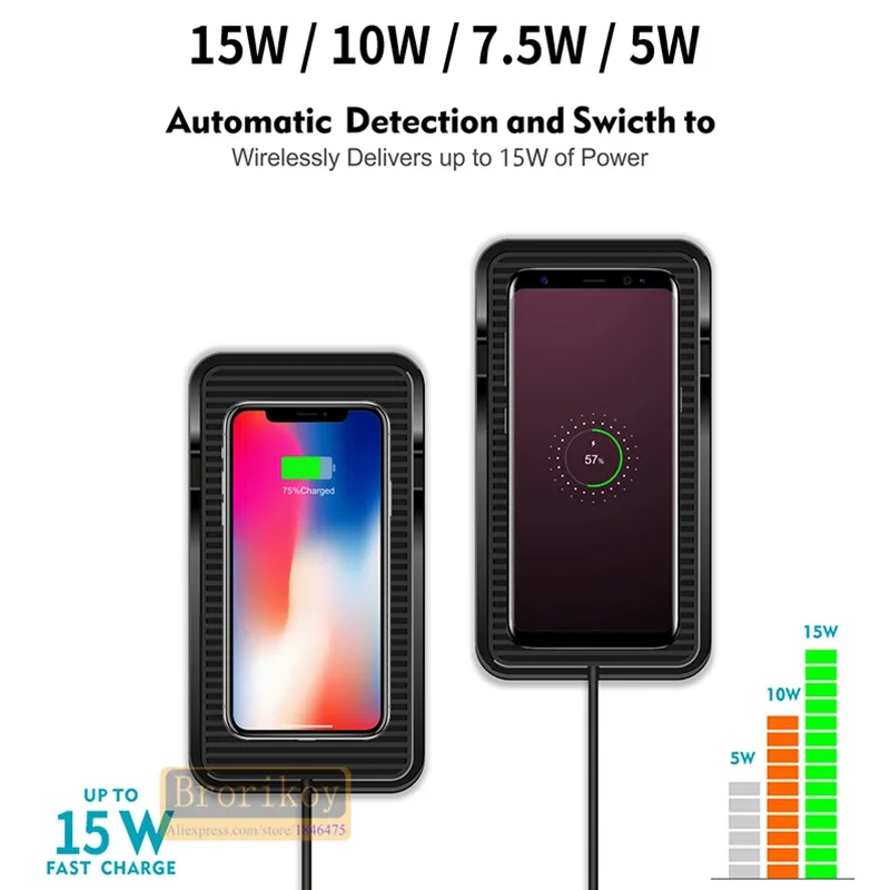 Silicone Non-slip Pad Car Fast Wireless Charger for iPhone 15 14 Samsung S10 Mobile Phone 15W Quick Car Wireless Charging Stand