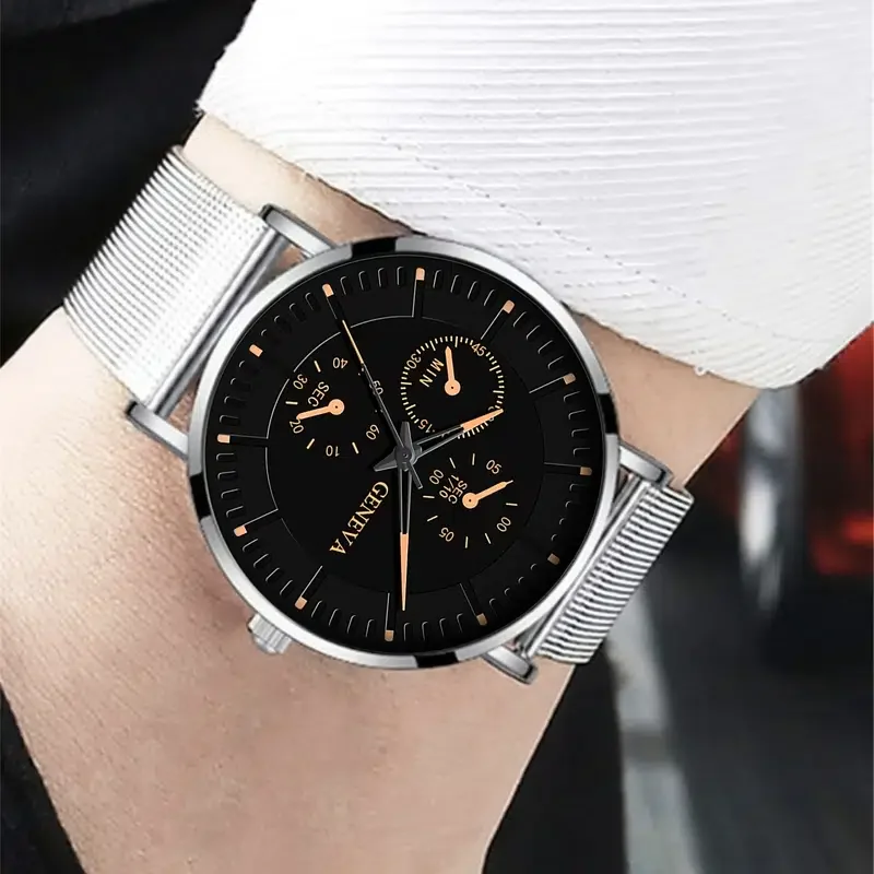 ผู้ชายแฟชั่นนาฬิกาสำหรับ Mens Luxury ตาข่ายเข็มขัดสร้อยข้อมือนาฬิกาควอตซ์ Wen ธุรกิจ Casual Luminous นาฬิกา Reloj