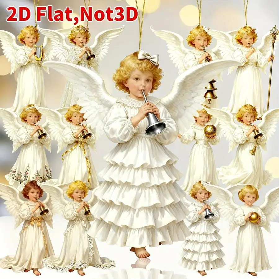 1/5/10/20/50/100pcs 2D Flat - Set of 12 Victorian-Style Wooden Angel Ornaments with a Flat 2D Design, Featuring Elegant White an