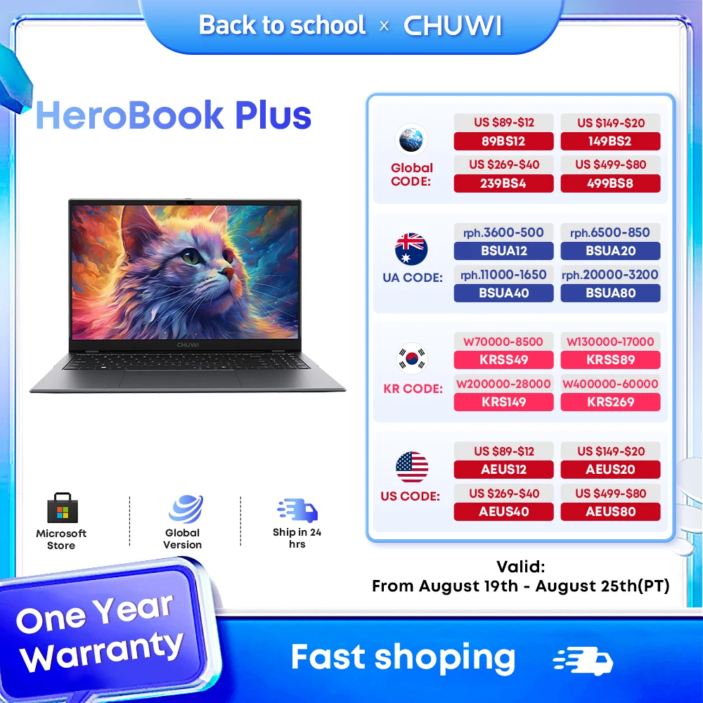 

NEW CHUWI HeroBook Plus Laptop 15.6" Intel Celeron N4020 Notebook 8GB RAM 256GB SSD Cheap Computer FHD 1920*1080P Office Laptops