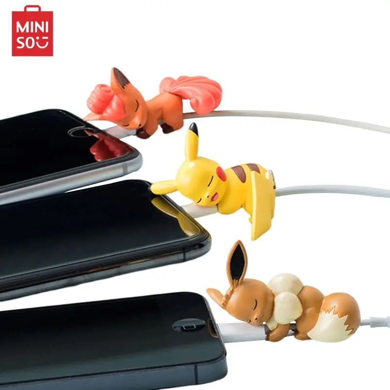 ​MINISO Data Cable Protective Sleeve Kawaii Anime Pokemon Toys Cute Pikachu Eevee Meowth Vulpix Cartoon Charger Cable Protector