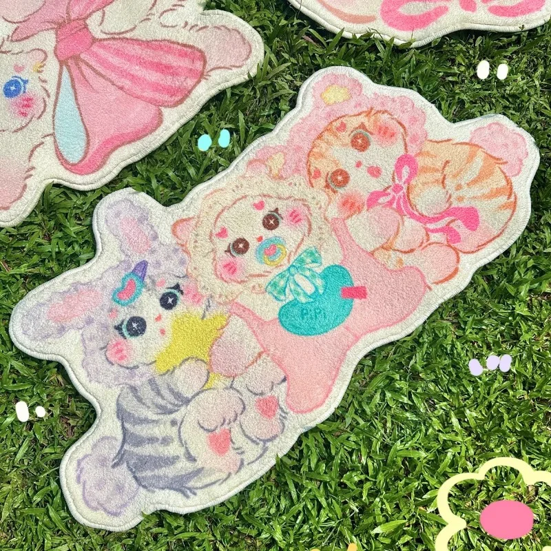 Cute Cat Girl Bedroom Decorative Carpet Irregular Cartoon Living Room Sofa Rug Kawaii Plush Floor Mat Comfortable Soft Foot Pad