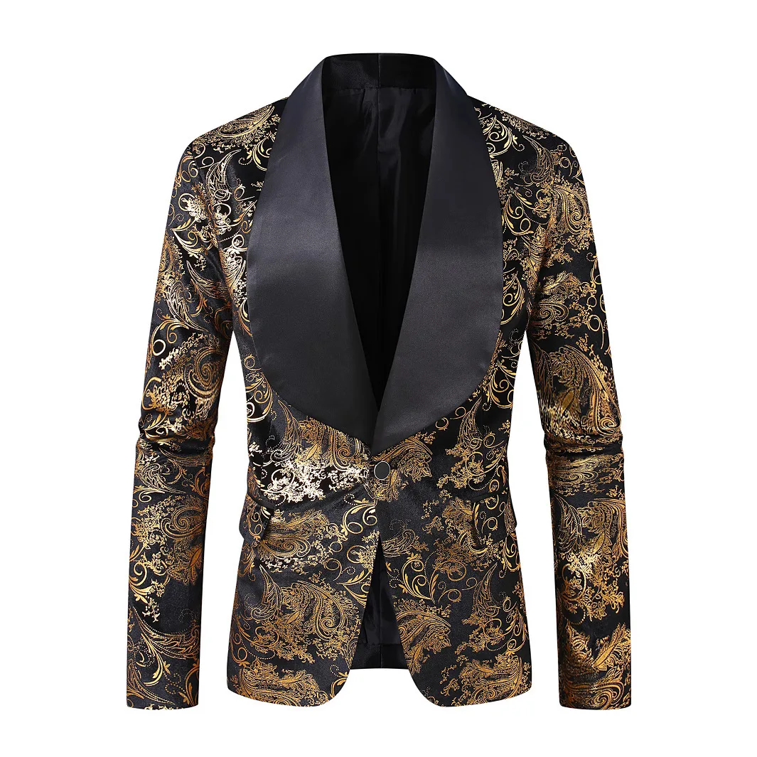 

New Embroidery Flower Bronzing Blazer Men's Fashion Suit Top Jacket Long Sleeve Suit
