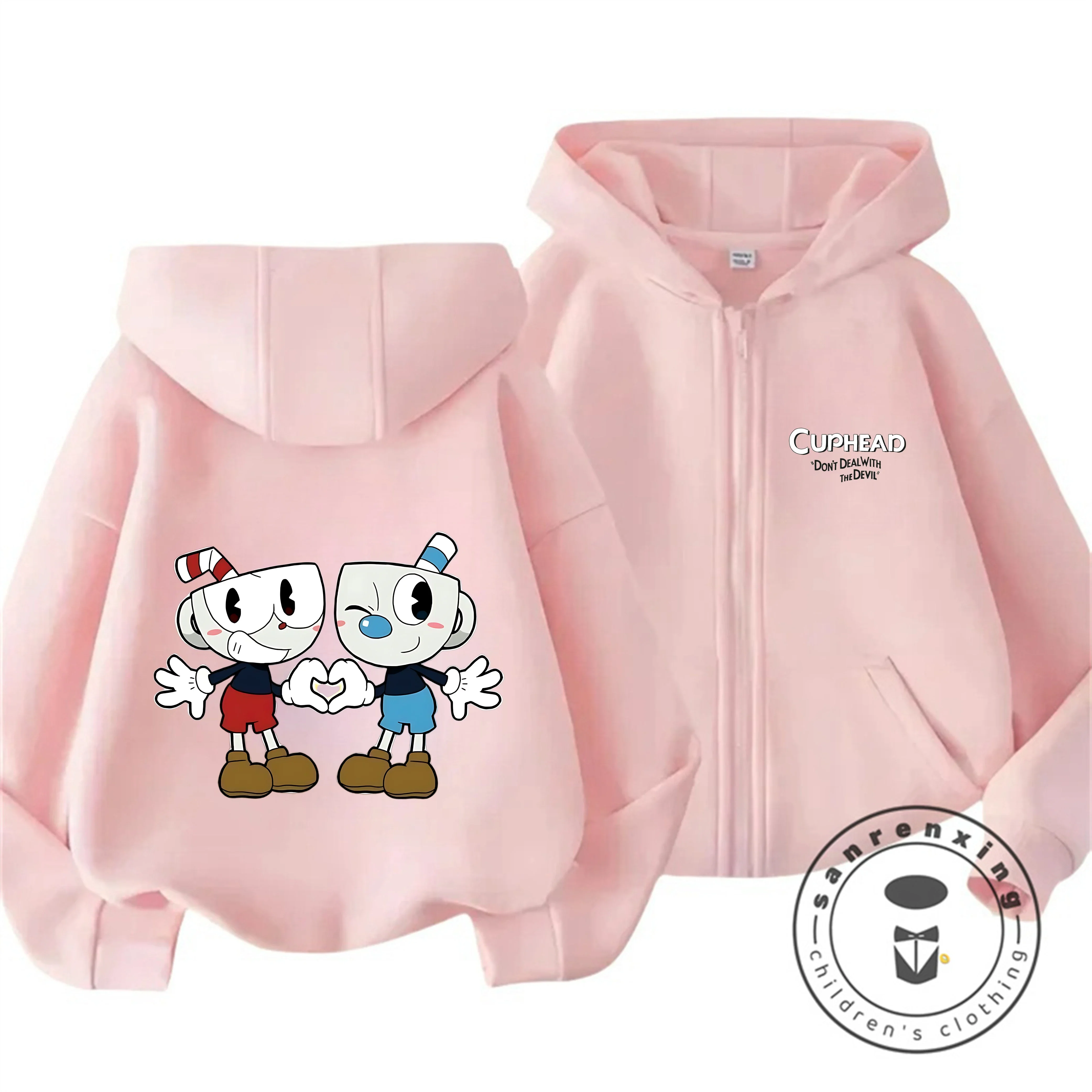 

Outdoor Casual 2026 Cuphead Zipper Hoodie 3-14Y Boys Girls Autumn Winter Cute Kawaii Cartoon Street Hot Fashion Warm Trendy