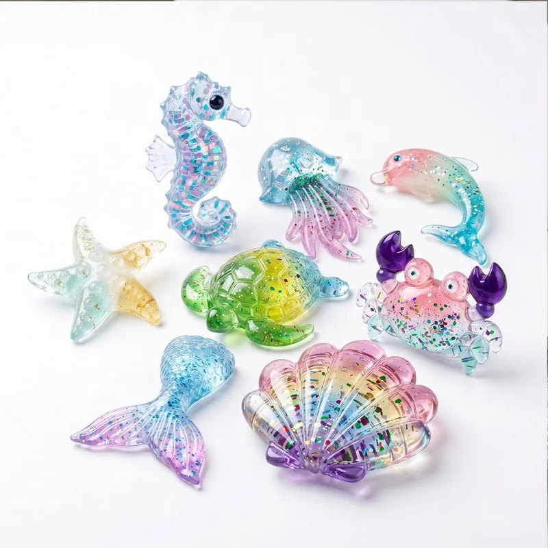 New Models Ocean Silicone Mold Set Sea Turtle Starfish Seahorse Mermaid Tail, DIY Resin Pendant Keychain Jewelry Making Craft