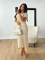 Office Lady Elegant Knitted Long Dress Summer Short Sleelve V Neck Single Breasted Bodycon Dresses Women Party Fashion Vestidos - Image 5