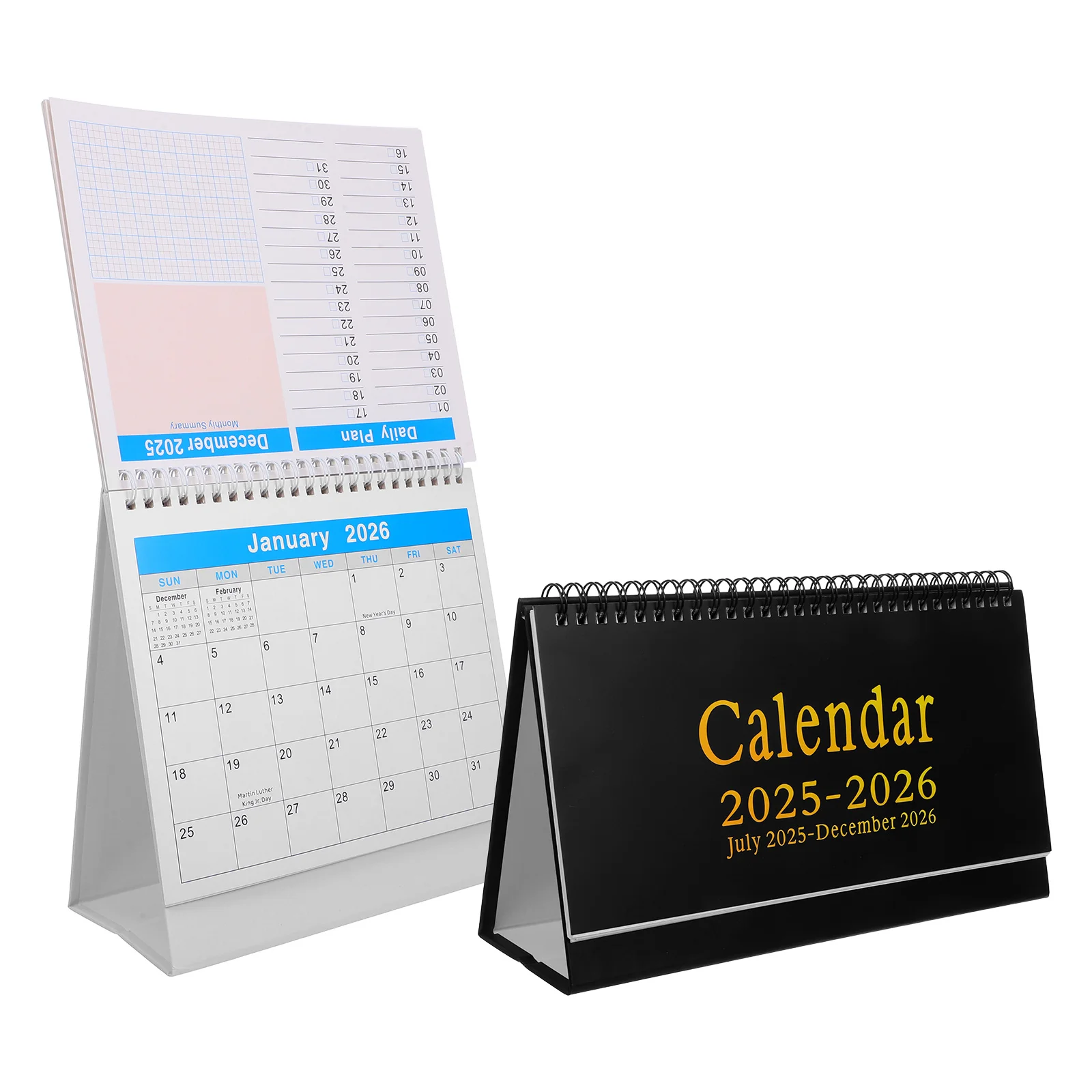 

2Pcs 2026 Compact Desk Calendar English Inner Pages Yearly Planning Stand Up Calendar Home Office Yearly Planner 2026