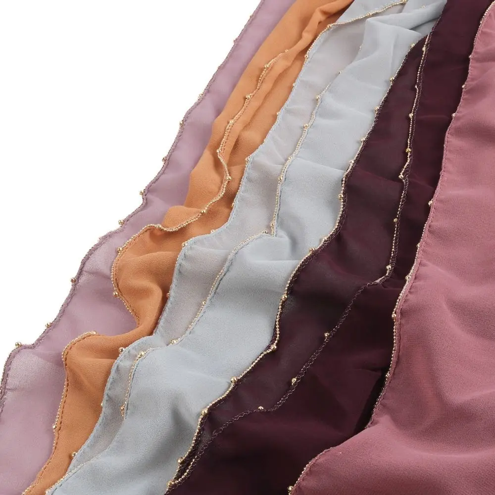 

Модный однотонный шарф в этническом стиле, цепочка с бусинами, длинный платок, тонкая бандана, шарф-хиджаб, женский