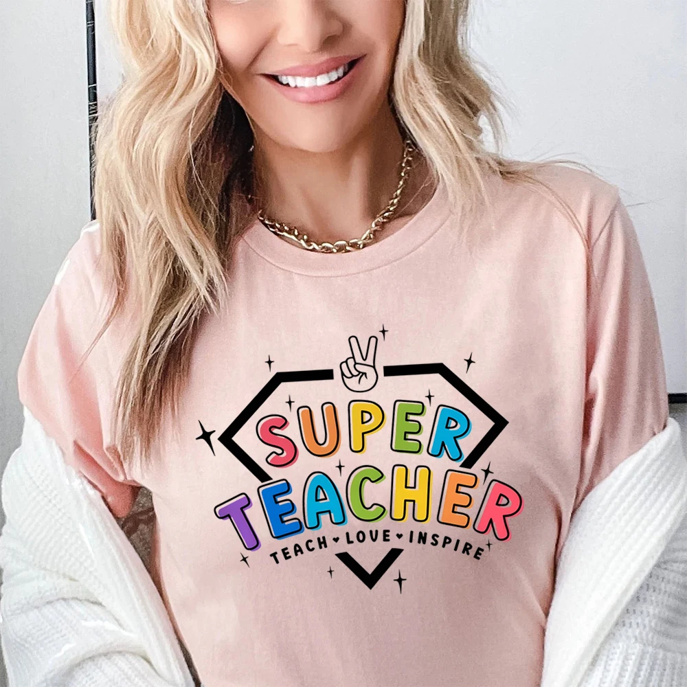 Super Teacher Casual Girls Tees Top in My Teacher Era&pencil Pattern Print T-shirt Short Sleeve Crew Neck Top Teacher\'s Day Best