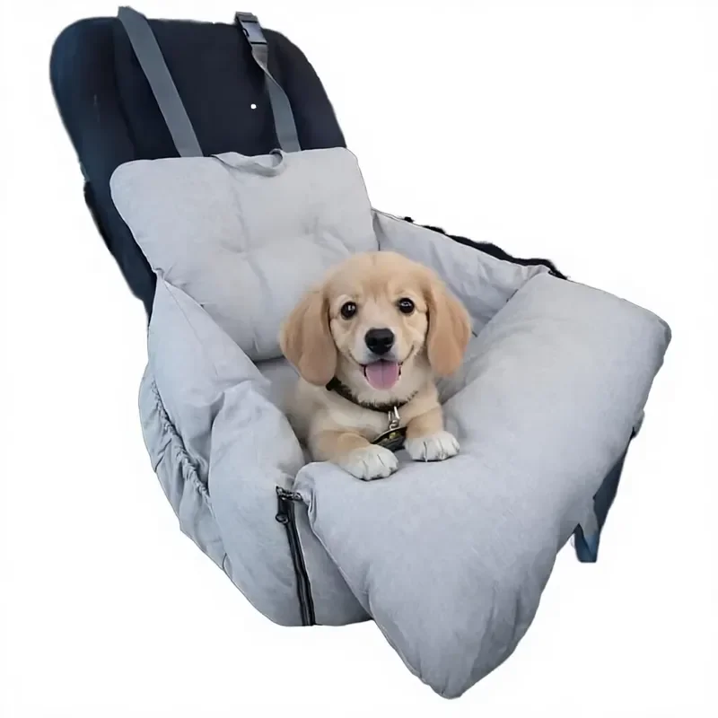 Portable Oxford Cloth Pet Bed for Dogs and Cats with Clip-on Belt Storage Bag Machine Washable Car Seat Standard Grey Small