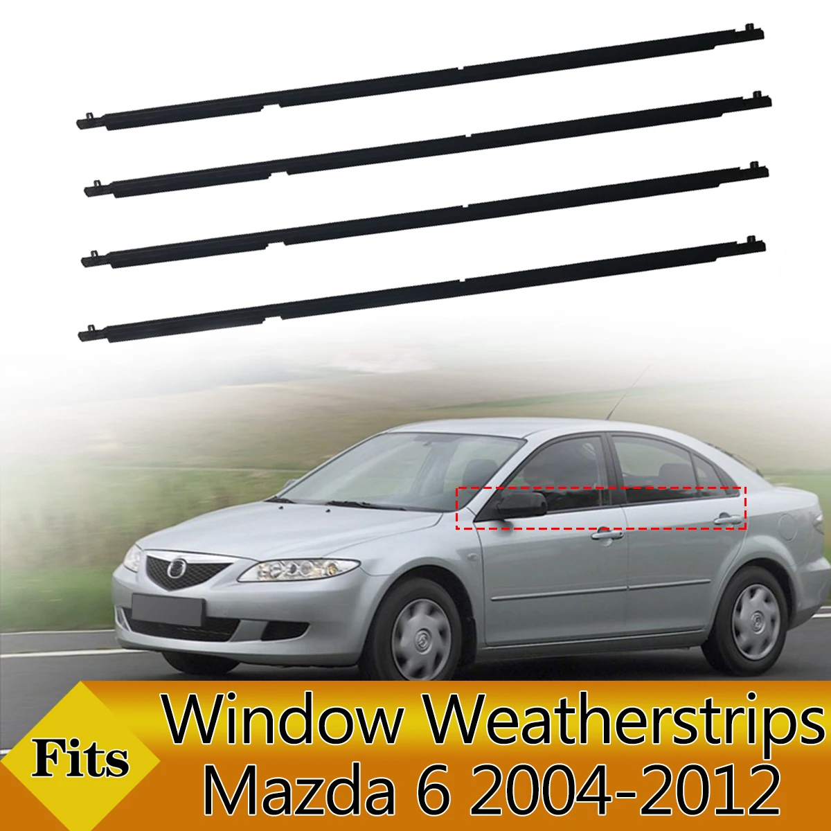 4PCS Car Outer Windows Rubber Weatherstrip Waterproof Pressure Strip Sealing Belt Moulding Trim For Mazda 6 2004-2012 Black