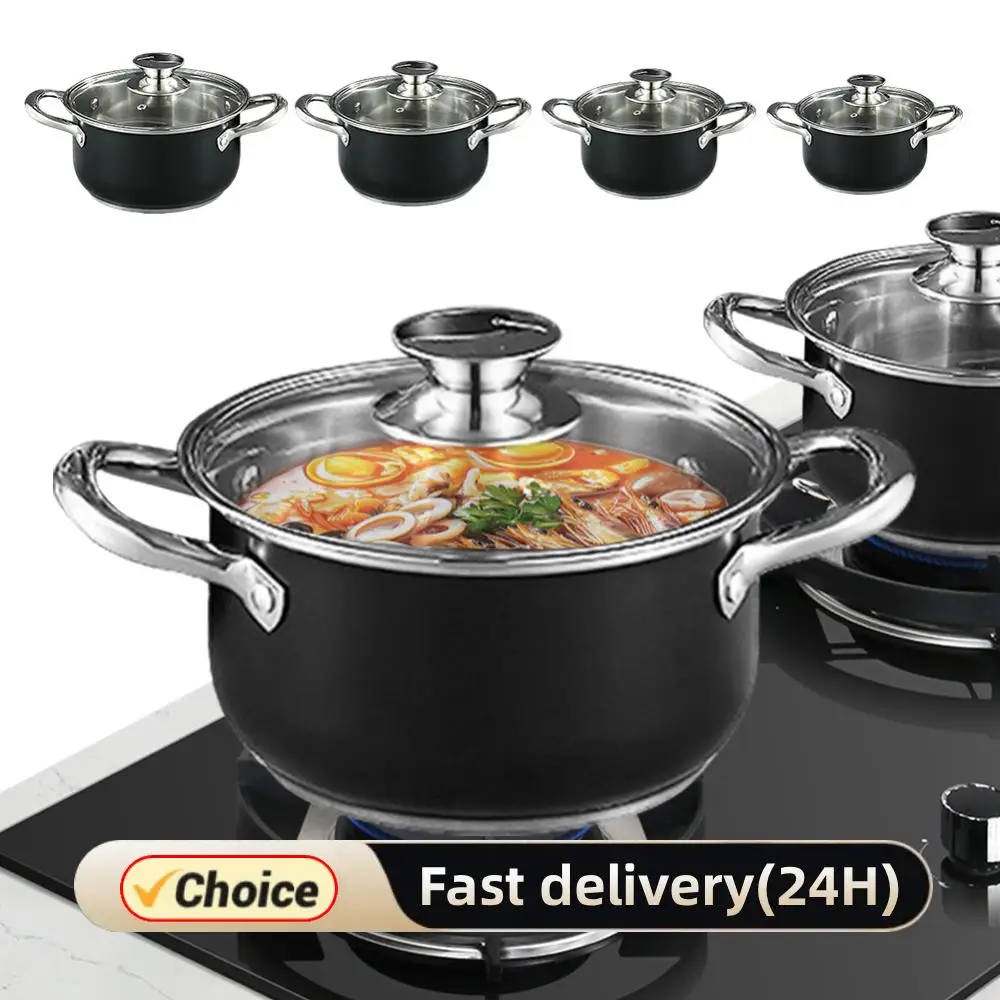 

8Pcs Household Pot Set with Glass Lid Universal Cooking Pot Combination Anti-Scratch Stockpot Cookware Suit for Home Kitchen