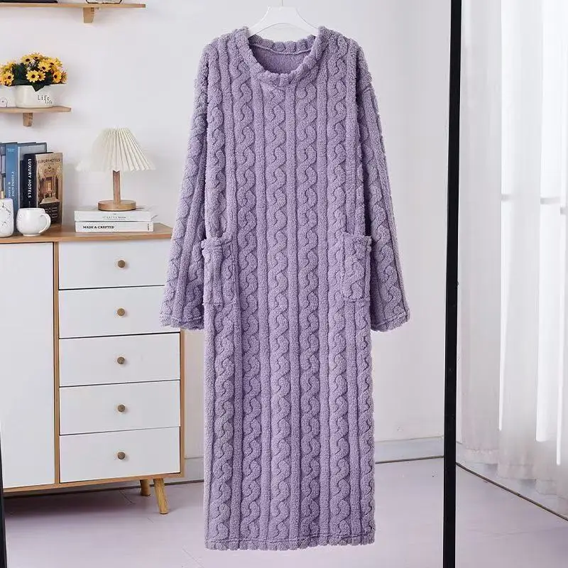 Microfiber Nightgown Women Thickened Warm Winter Home Wear Pockets Factory Wholesale Custom Quick Dry