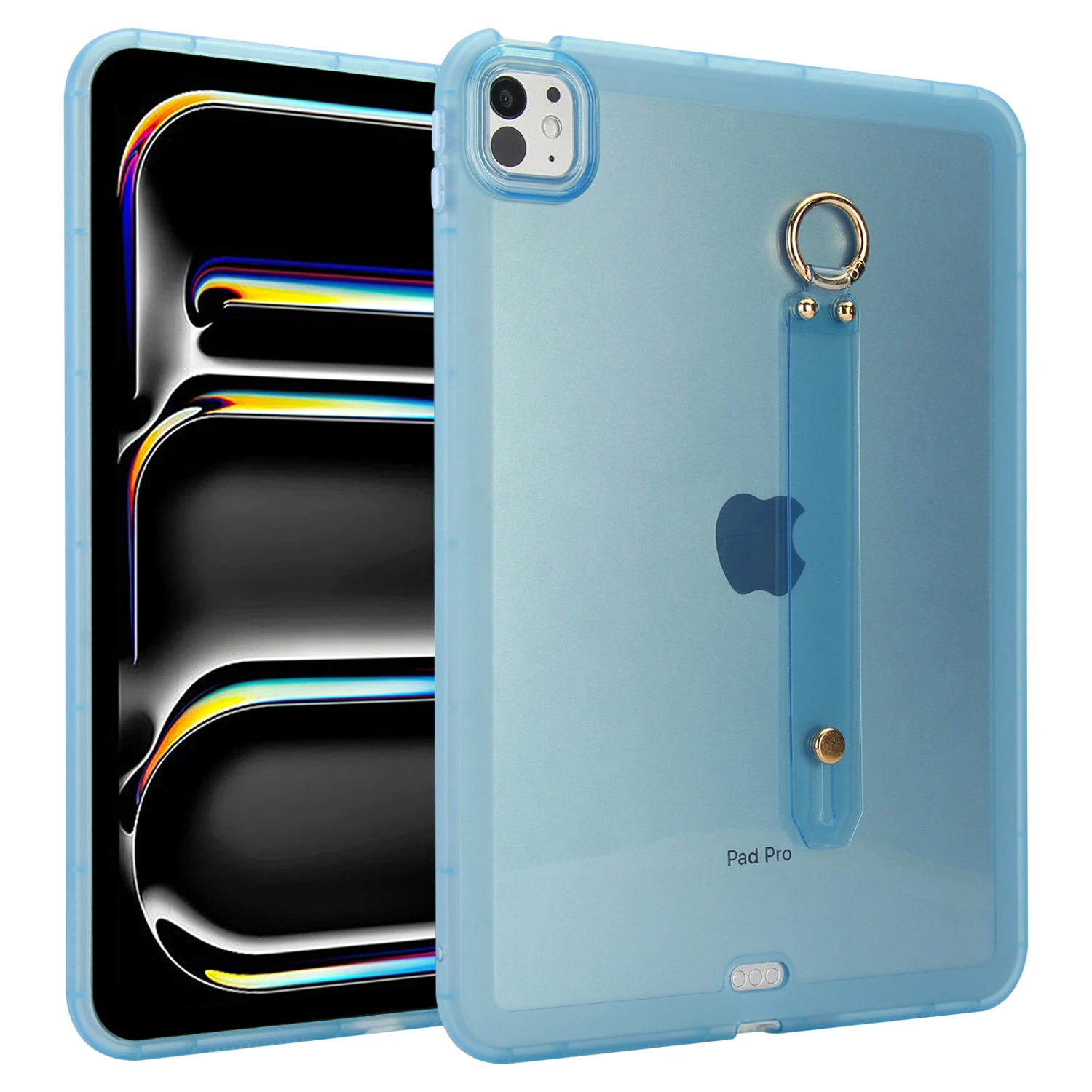 

For iPad Pro 11 (2024) Case Shockproof TPU Tablet Cover with Wristband - Blue
