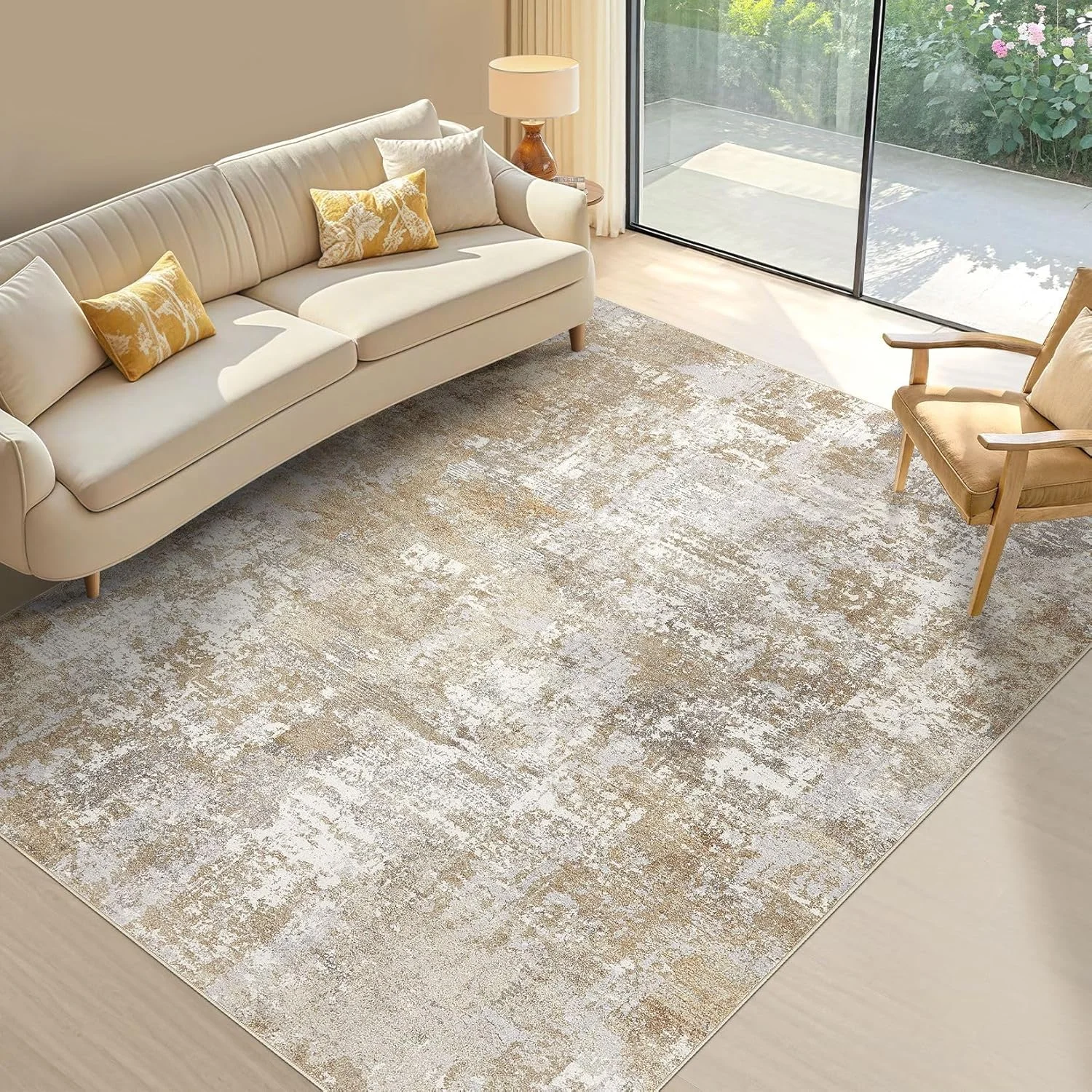 

Washable Area Rug for Living Room: Modern Abstract Neutral Rugs - Non Slip Indoor Carpet for Bedroom Dining Room Office Nurser
