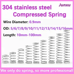 10-20pcs/Lot 0.9mm Stainless Steel Micro Small Compression Spring OD 5/6/7/8/9/10/11/12/13/14/15/16mm Length 5mm to 100 mm