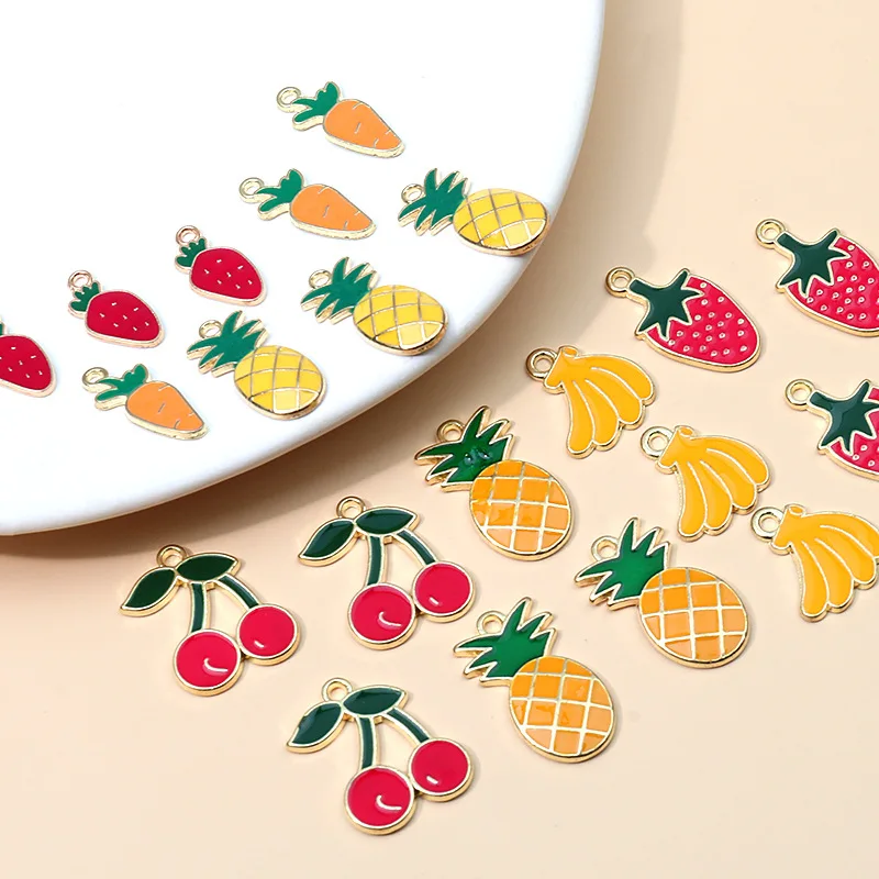 

10pcs/lot Cute Fruit Enamel Charms for Jewelry Making DIY Strawberry Cherry Alloy Charms Pendants for Necklaces Earrings