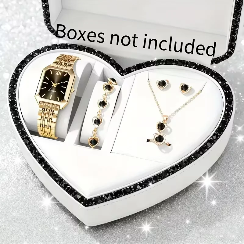 6 قطع/مجموعة ساعات أنيقة وبسيطة للبيع التخليص للنساء، ساعات كوارتز مربعة الشكل للسيدات مع قلادة على شكل قلب، حمالة صدر #2