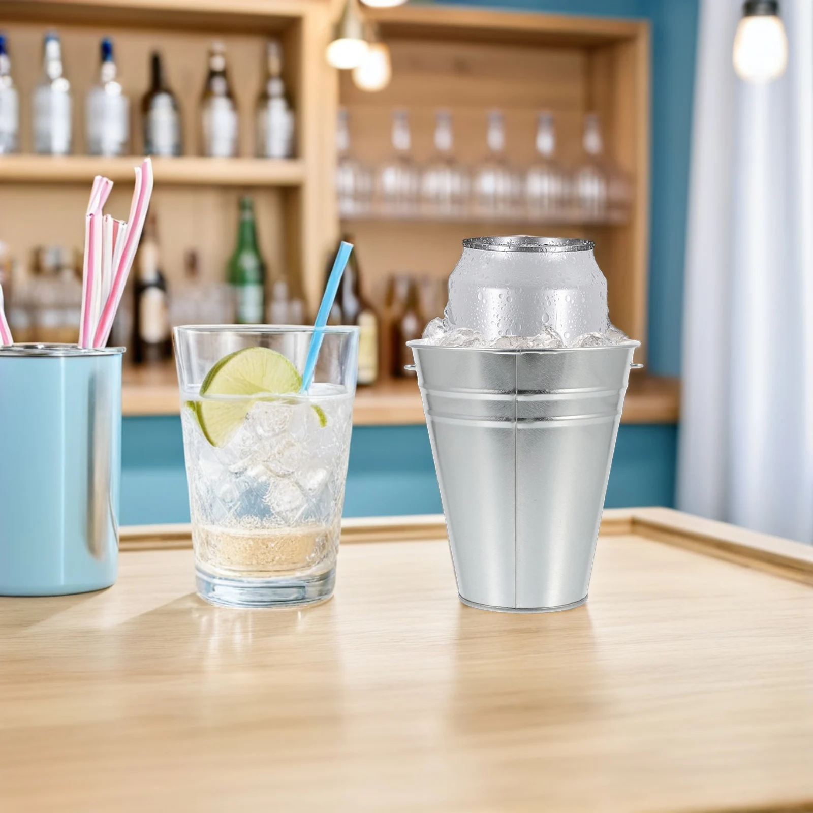 

6pcs Beer Bucket Ice Bucket Large Capacity Thickened Tinplate Multi-Purpose Drink Holder For Wine Cocktails Bar Ktv Hotel Use