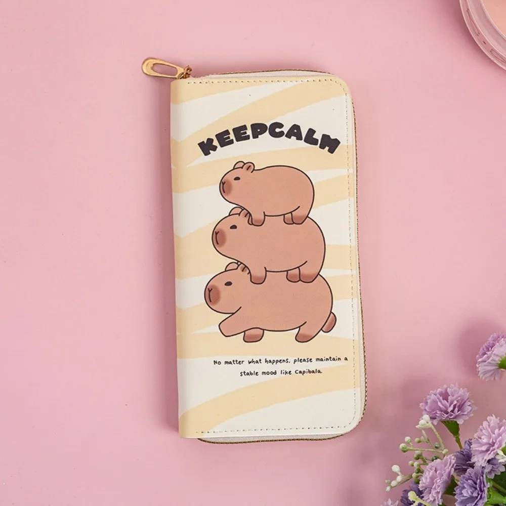 New Cartoon Capybara Long Wallet Waterproof PU Leather Coin Purse Zipper Multilayer Card Bag Women