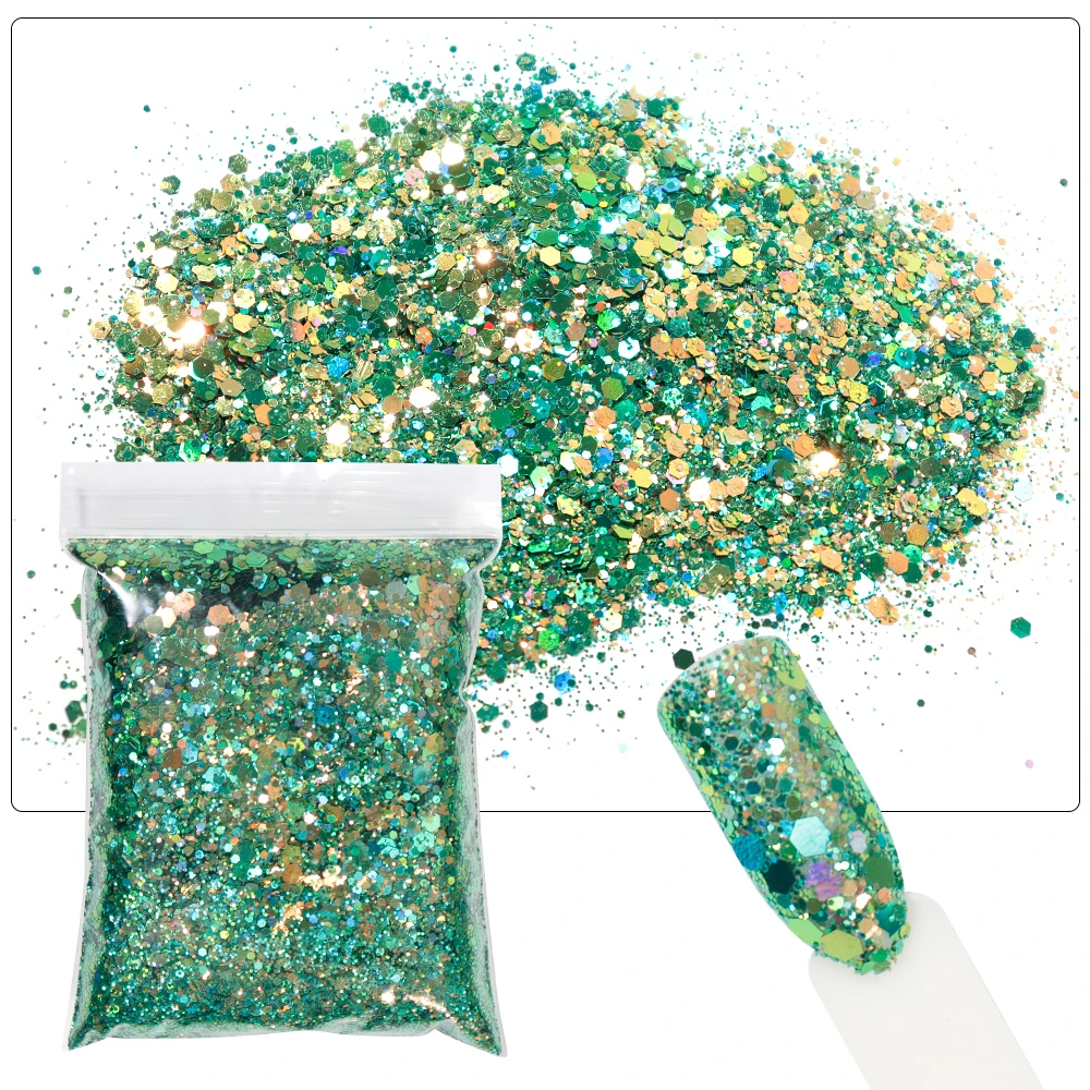50g/Bag Chameleon Nail Flakes Glitter Mermaid Nail Art Glitter Mix Size