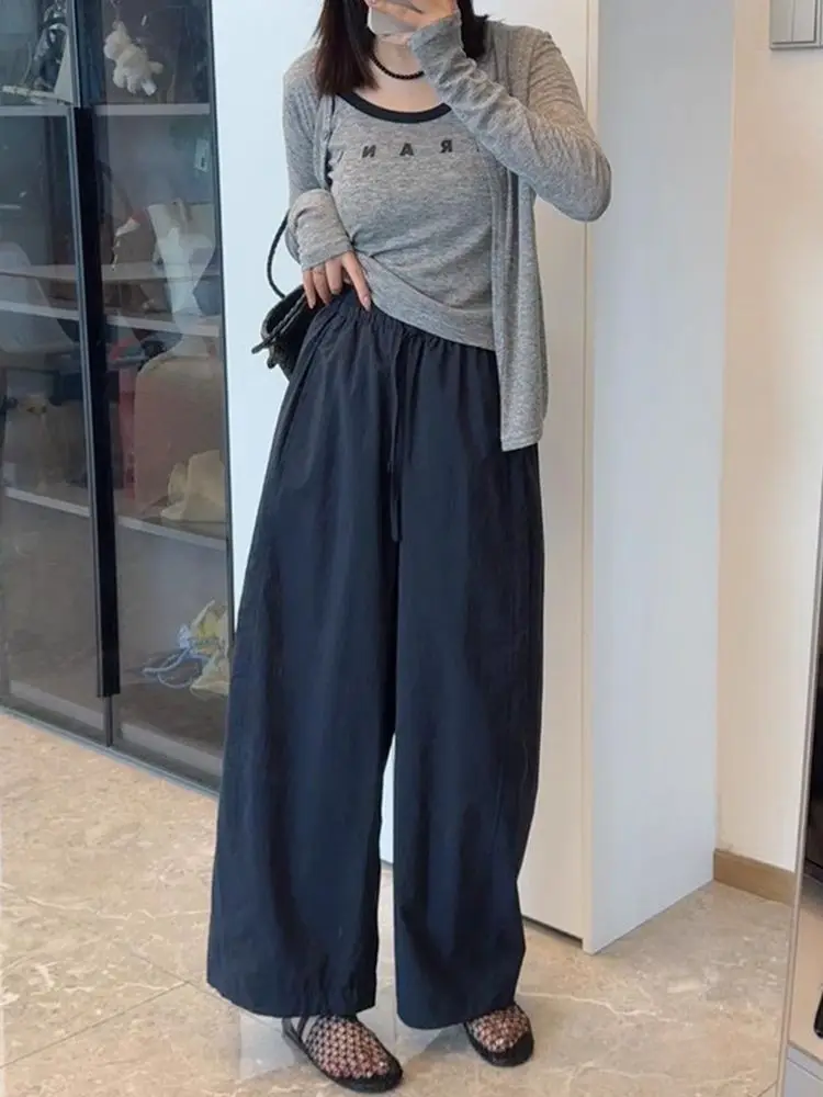 Dünne, schnell trocknende Hose mit weitem Bein für Damen im Sommer, lockere, schlanke, drapierte, große, lässige, gerade Sporthose mit Sonnenschutz