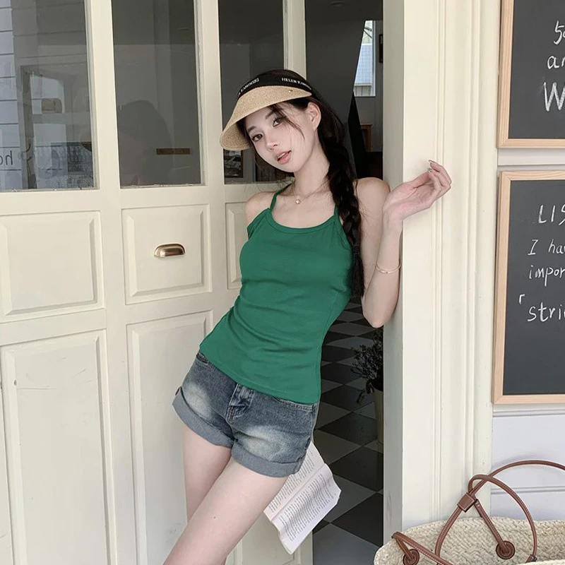 قميص قصير صيفي مثير برقبة رسن متقاطعة وأربطة بدون أكمام بدون أكمام للنساء #6