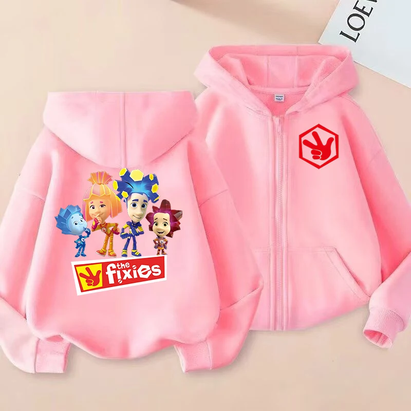 Toddler Girl Clothes The Fixies Graphic Zipper Hoodie Boys Fashion Casual Sweatshirts New Kids Fun Cartoon Zip UP Hooded Tops