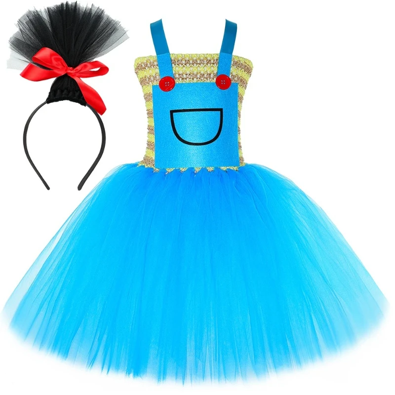

Blue Festive Costumes for Baby Girls Birthday Halloween Carnival Tutu Dress Kids Cartoon Little Yellow Outfit with Hairs Band