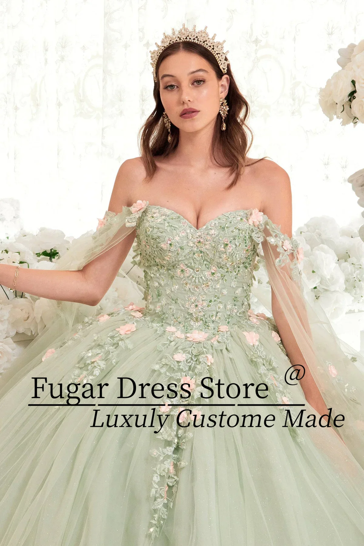 Angelsbridep Elegant Lace Ball Gown Quinceanera Dresses Sexy Off Shoulder 3D Appliques Beading Vestidos De QuinceaƱera